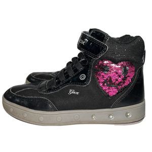 Geox JR Skylin Girl Sequin Happy Heart Sneakers Size 12